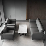 Grey Leather Wood Frame Sofa with Arms and Legs Image - 6