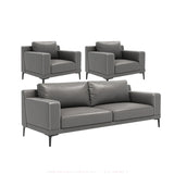 Grey Leather Wood Frame Sofa with Arms and Legs Image - 7