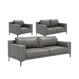 Grey Leather Wood Frame Sofa with Arms and Legs Image - 9