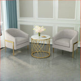 Grey Linen Tight Back Sloped Arms Gold Leg Barrel Chair Image - 1