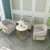 Grey Linen Tight Back Sloped Arms Gold Leg Barrel Chair Image - 2