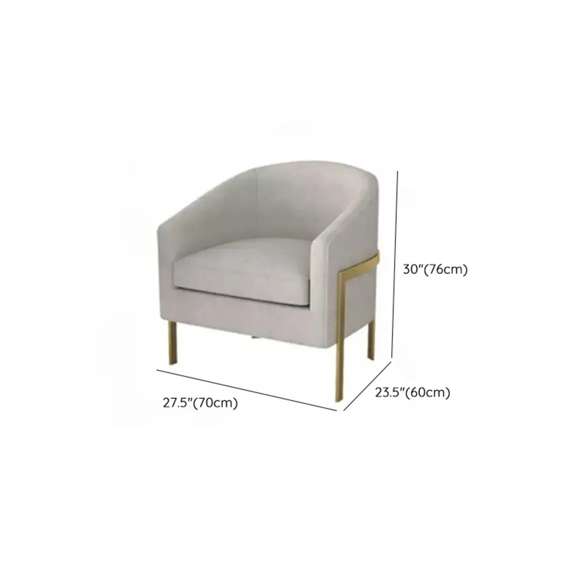 Grey Linen Tight Back Sloped Arms Gold Leg Barrel Chair 