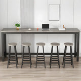 Grey Long Rectangle Wood Bar Table with Steel Base Image - 1