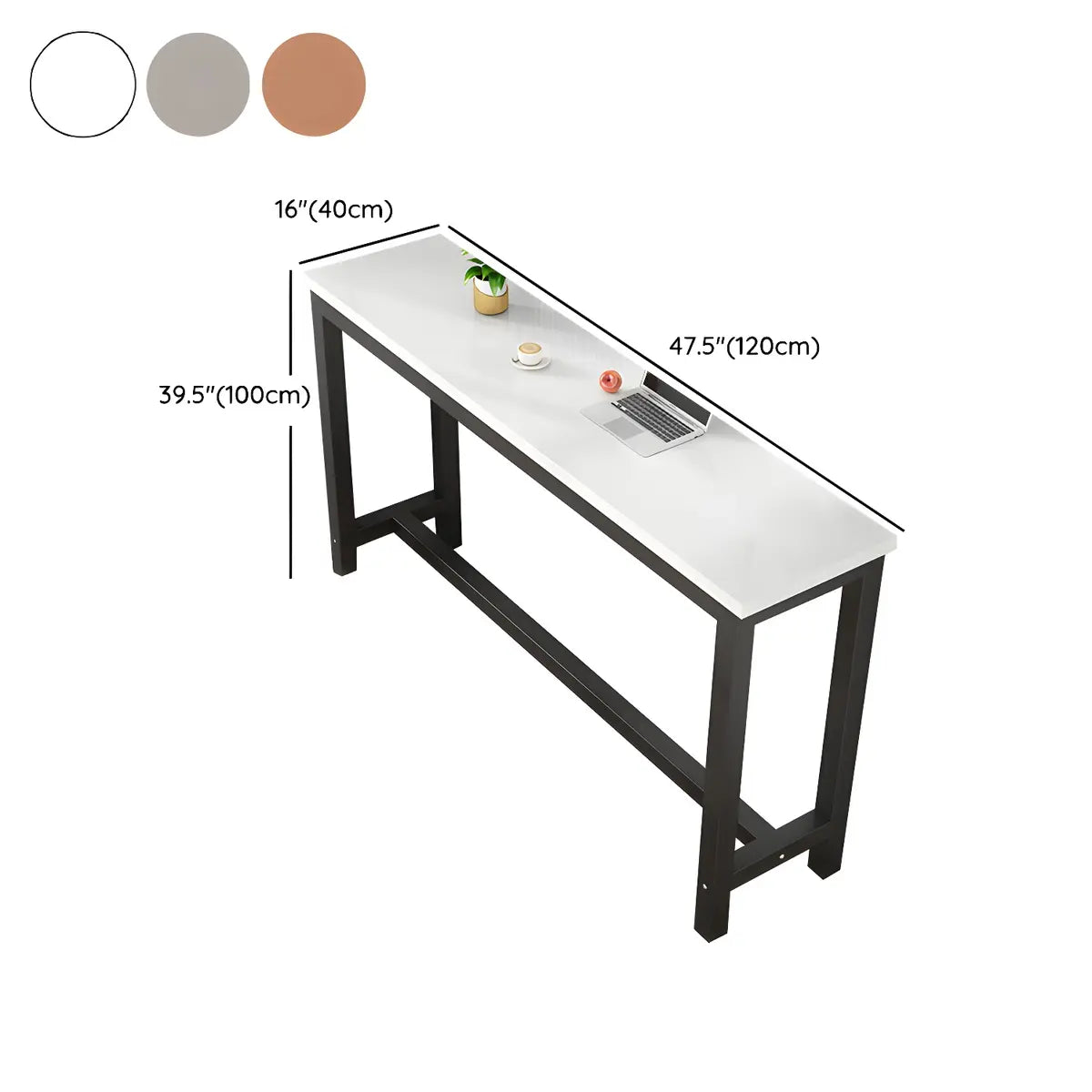 Grey Long Rectangle Wood Bar Table with Steel Base Image - 11