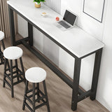 Grey Long Rectangle Wood Bar Table with Steel Base Image - 4