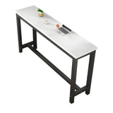 Grey Long Rectangle Wood Bar Table with Steel Base Image - 5