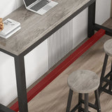 Grey Long Rectangle Wood Bar Table with Steel Base Image - 7