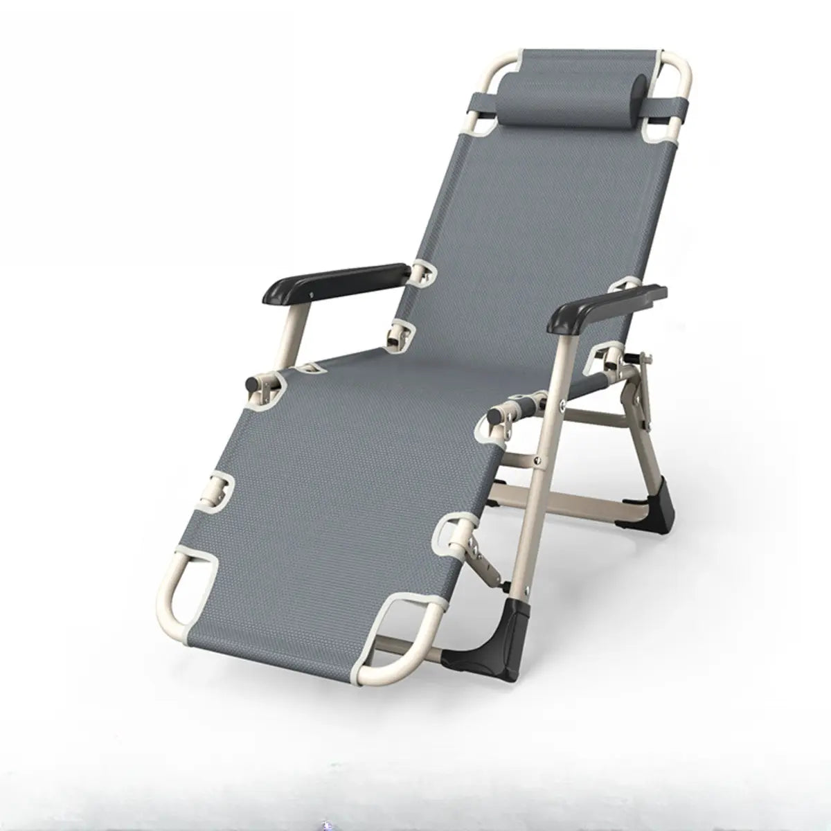 Grey Metal Adjustable Backrest Lounge Pillow Recliner Image - 1