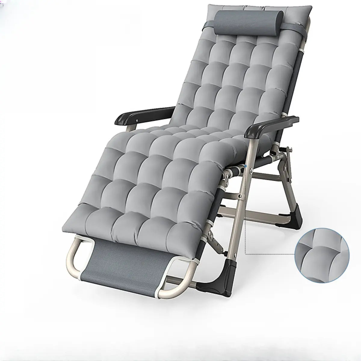 Grey Metal Adjustable Backrest Lounge Pillow Recliner Image - 12