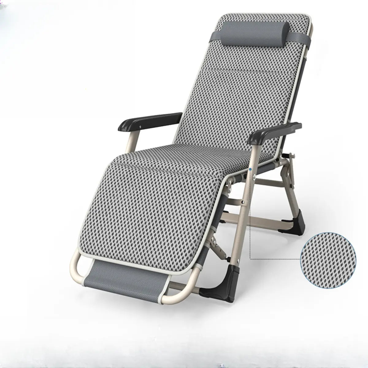 Grey Metal Adjustable Backrest Lounge Pillow Recliner Image - 17