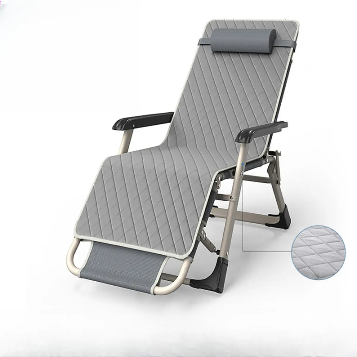 Grey Metal Adjustable Backrest Lounge Pillow Recliner Image - 19