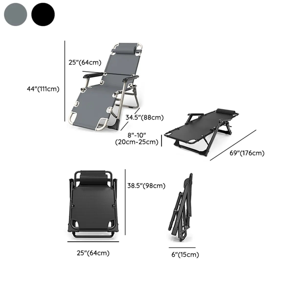 Grey Metal Adjustable Backrest Lounge Pillow Recliner 