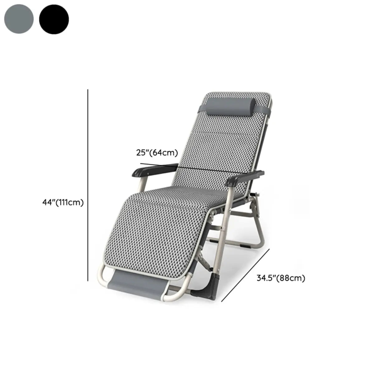 Grey Metal Adjustable Backrest Lounge Pillow Recliner Image - 22