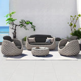 Grey Metal Frame Round Outdoor Stone Coffee Table Image - 3