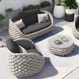 Grey Metal Frame Round Outdoor Stone Coffee Table Image - 9