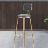 Grey Modern Gold Iron Velvet Tall Bar Stool with Cushion Image - 1