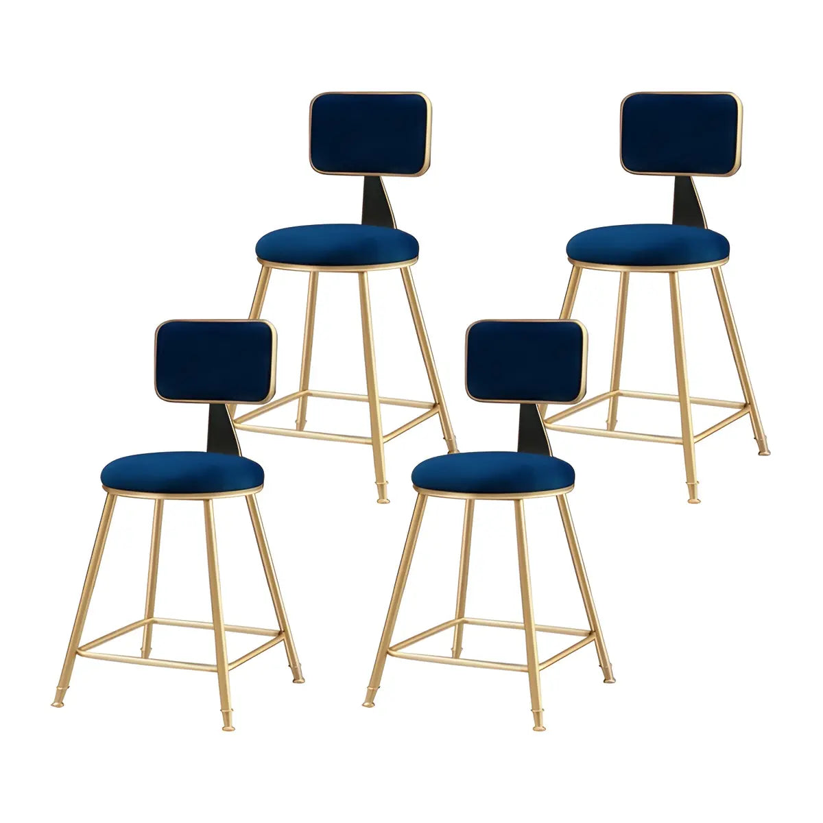 Grey Modern Gold Iron Velvet Tall Bar Stool with Cushion Image - 15