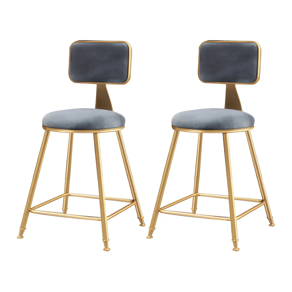 Grey Modern Gold Iron Velvet Tall Bar Stool with Cushion Image - 2