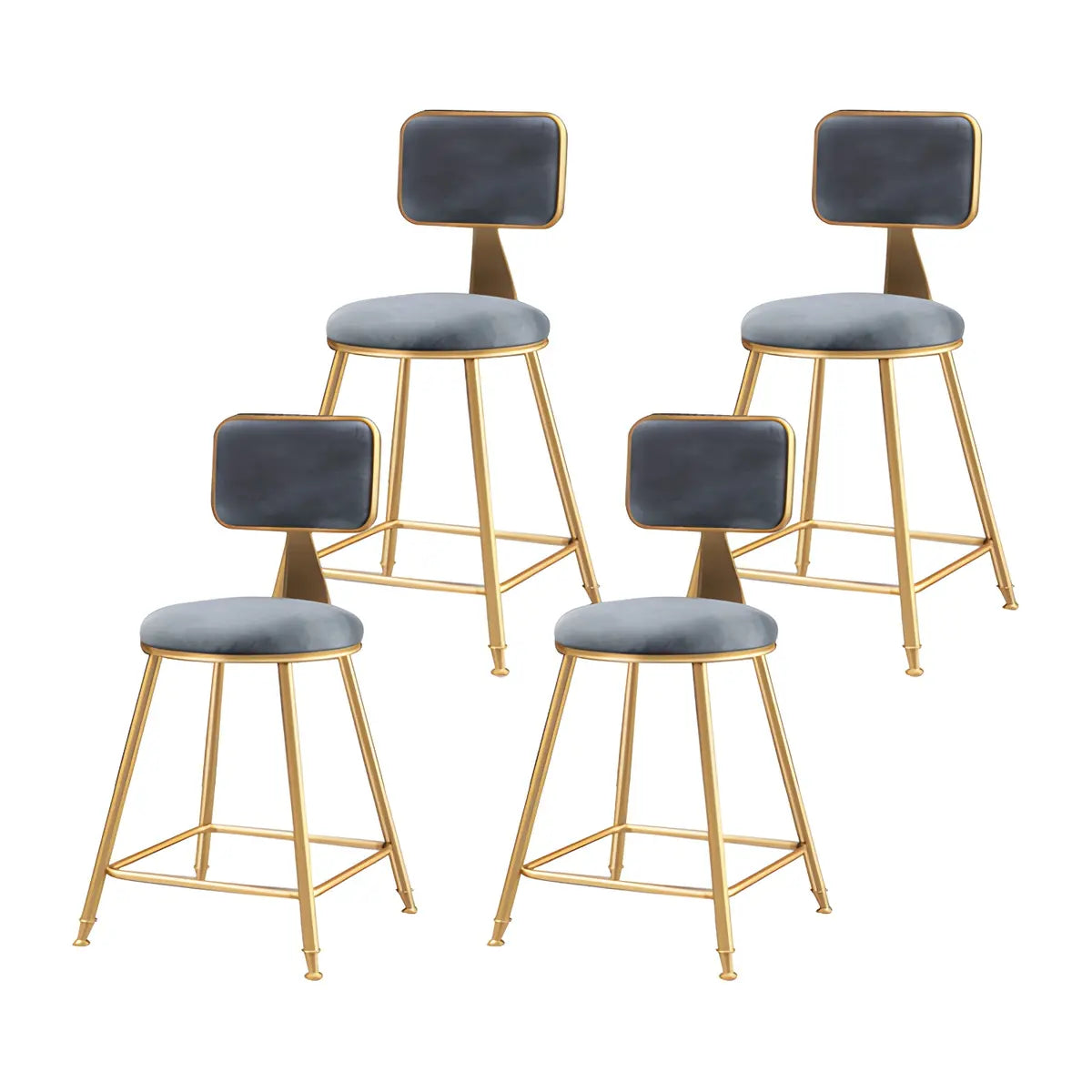 Grey Modern Gold Iron Velvet Tall Bar Stool with Cushion Image - 3