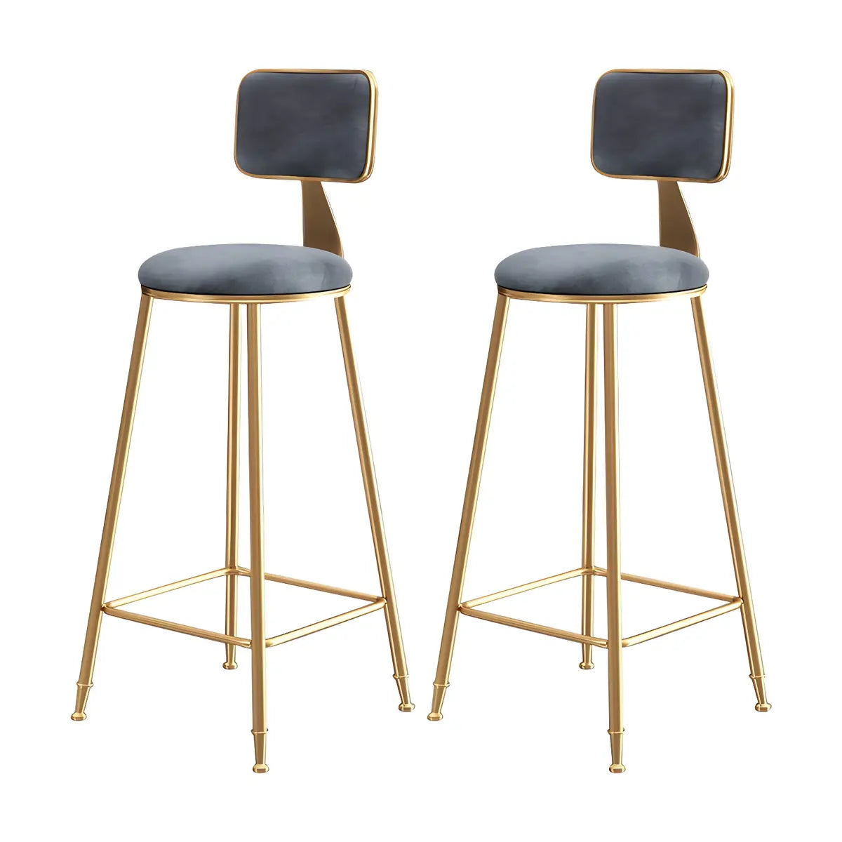 Grey Modern Gold Iron Velvet Tall Bar Stool with Cushion Image - 41