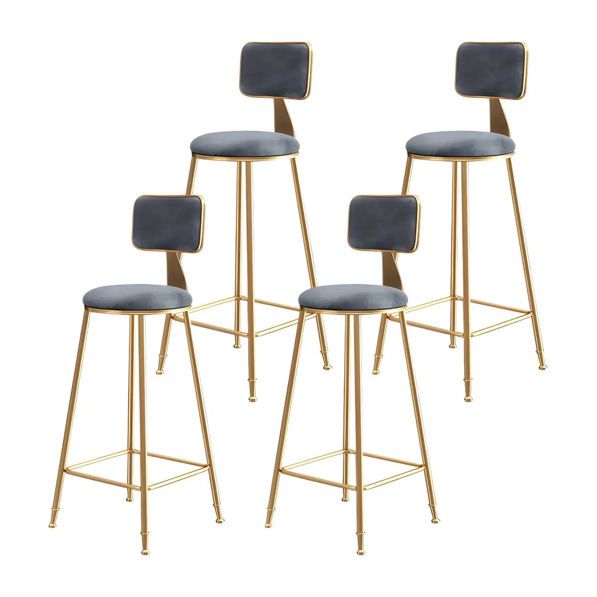 Grey Modern Gold Iron Velvet Tall Bar Stool with Cushion Image - 42