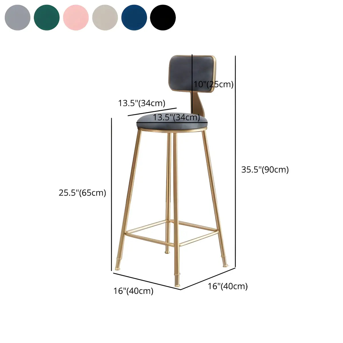 Grey Modern Gold Iron Velvet Tall Bar Stool with Cushion Image - 58