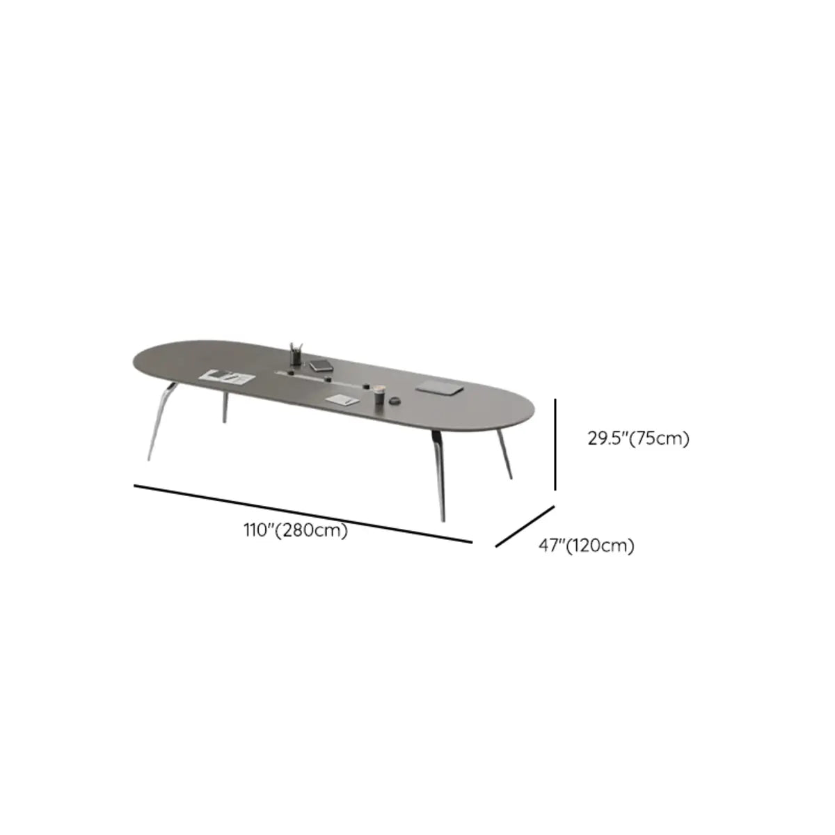 Grey Oval Wooden Long Multi-Person Computer Desk 