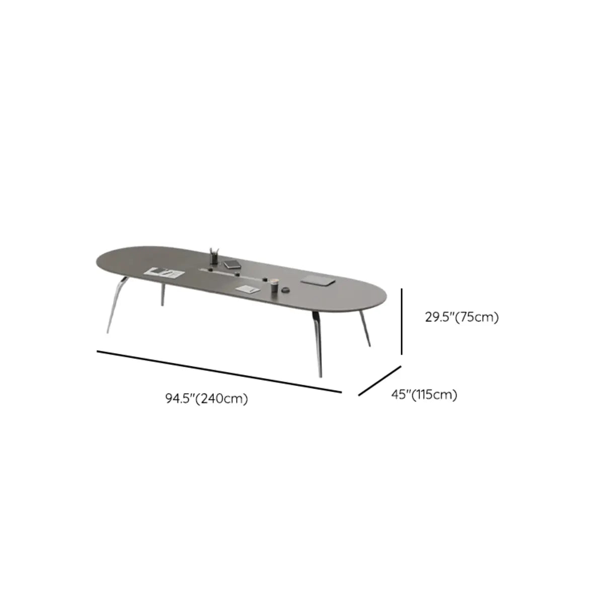 Grey Oval Wooden Long Multi-Person Computer Desk Image - 16