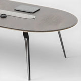 Grey Oval Wooden Long Multi-Person Computer Desk Image - 7