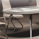 Grey Oval Wooden Long Multi-Person Computer Desk Image - 8