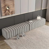 Grey Rectangle Flannel Upholstered Large Ottoman Bench Image - 1