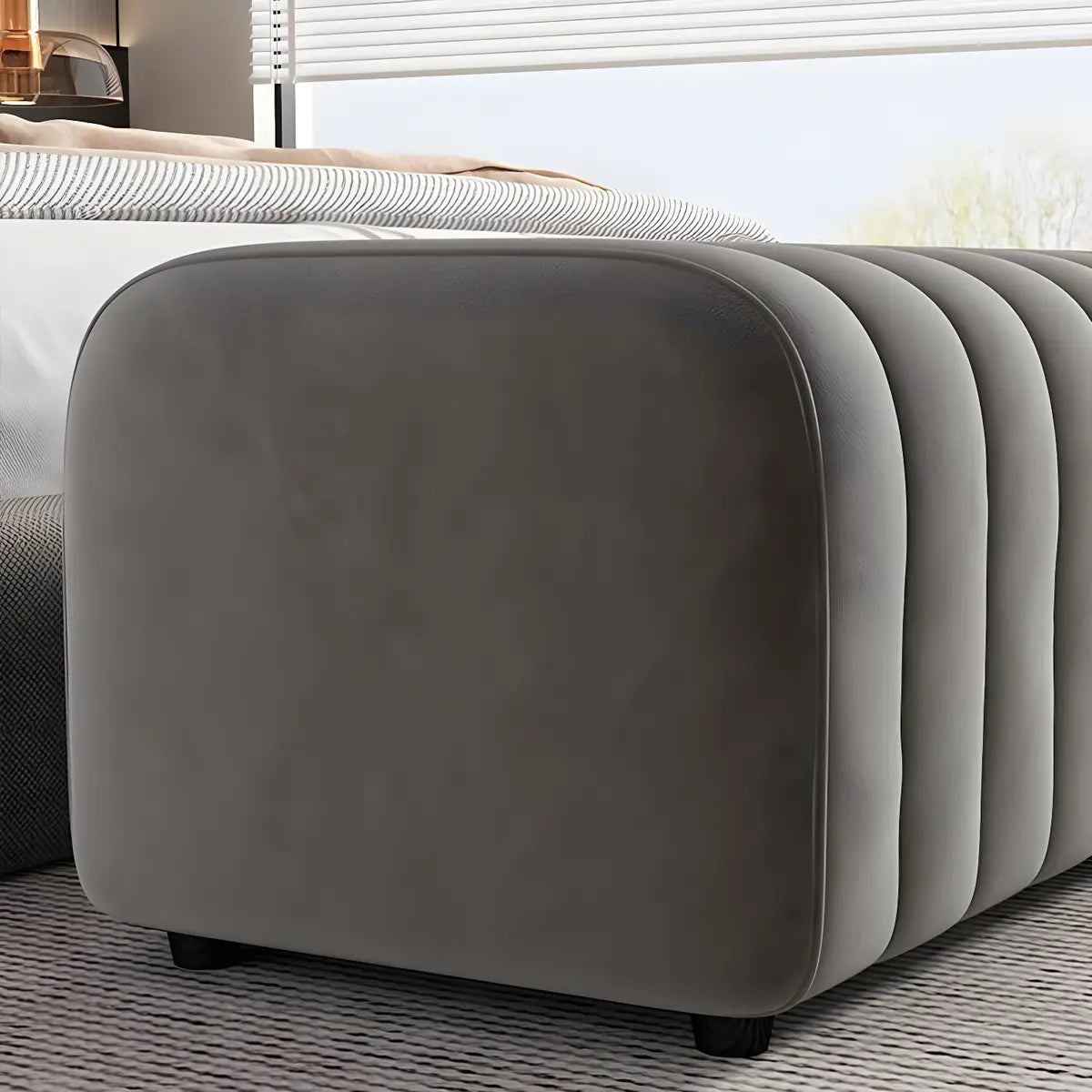 Grey Rectangle Flannel Upholstered Large Ottoman Bench Image - 15