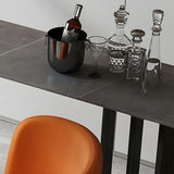 Grey Rectangle Stone Double Pedestal Bistro Bar Table Image - 4