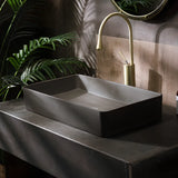 Grey Rectangular Cement Vessel Sink with Shutoff Valve Image - 1