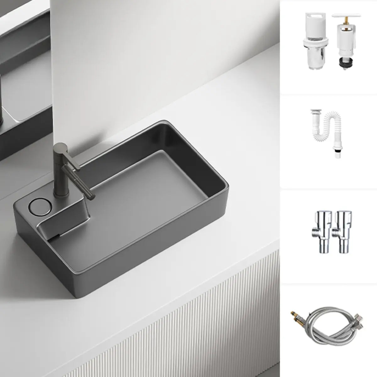 Grey Rectangular Ceramic Left Trapway Bowl Sinks Image - 13