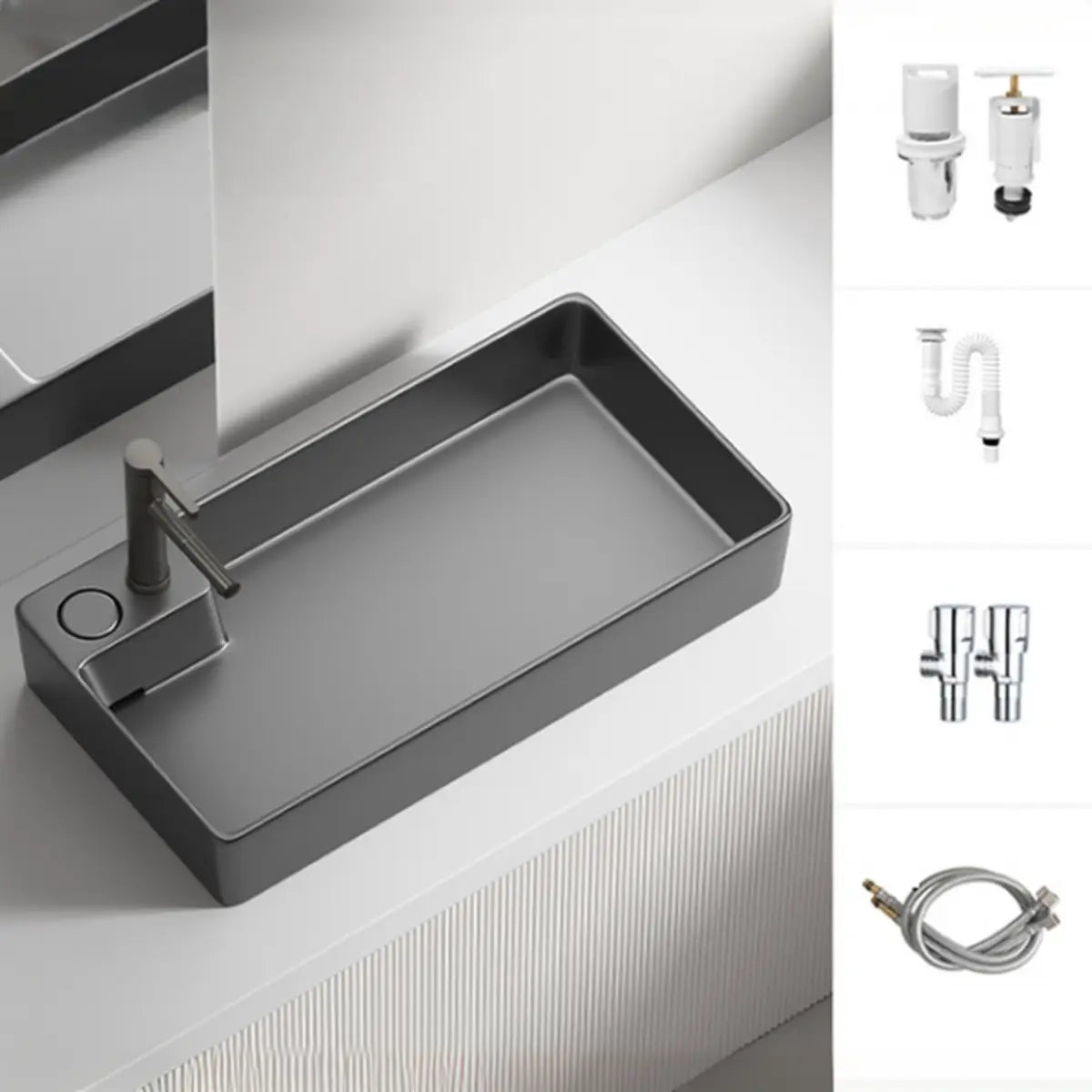 Grey Rectangular Ceramic Left Trapway Bowl Sinks Image - 18