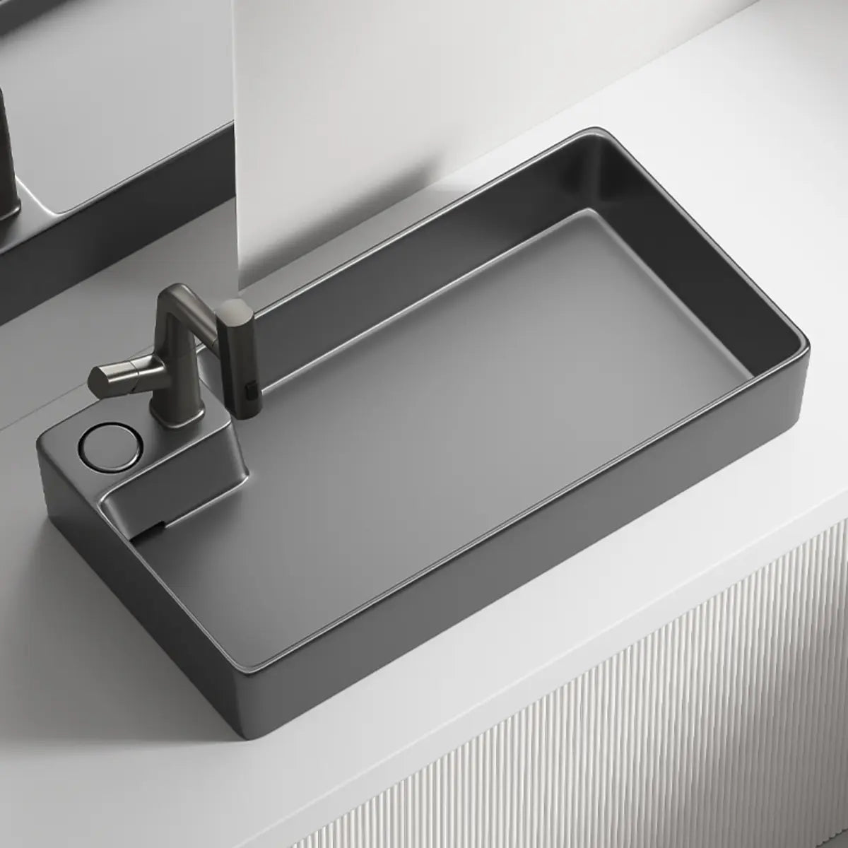 Grey Rectangular Ceramic Left Trapway Bowl Sinks Image - 4