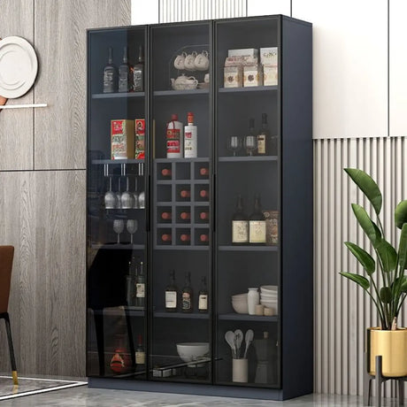 Grey Rectangular Slab Enclosed Display Wine Cabinet Image - 1