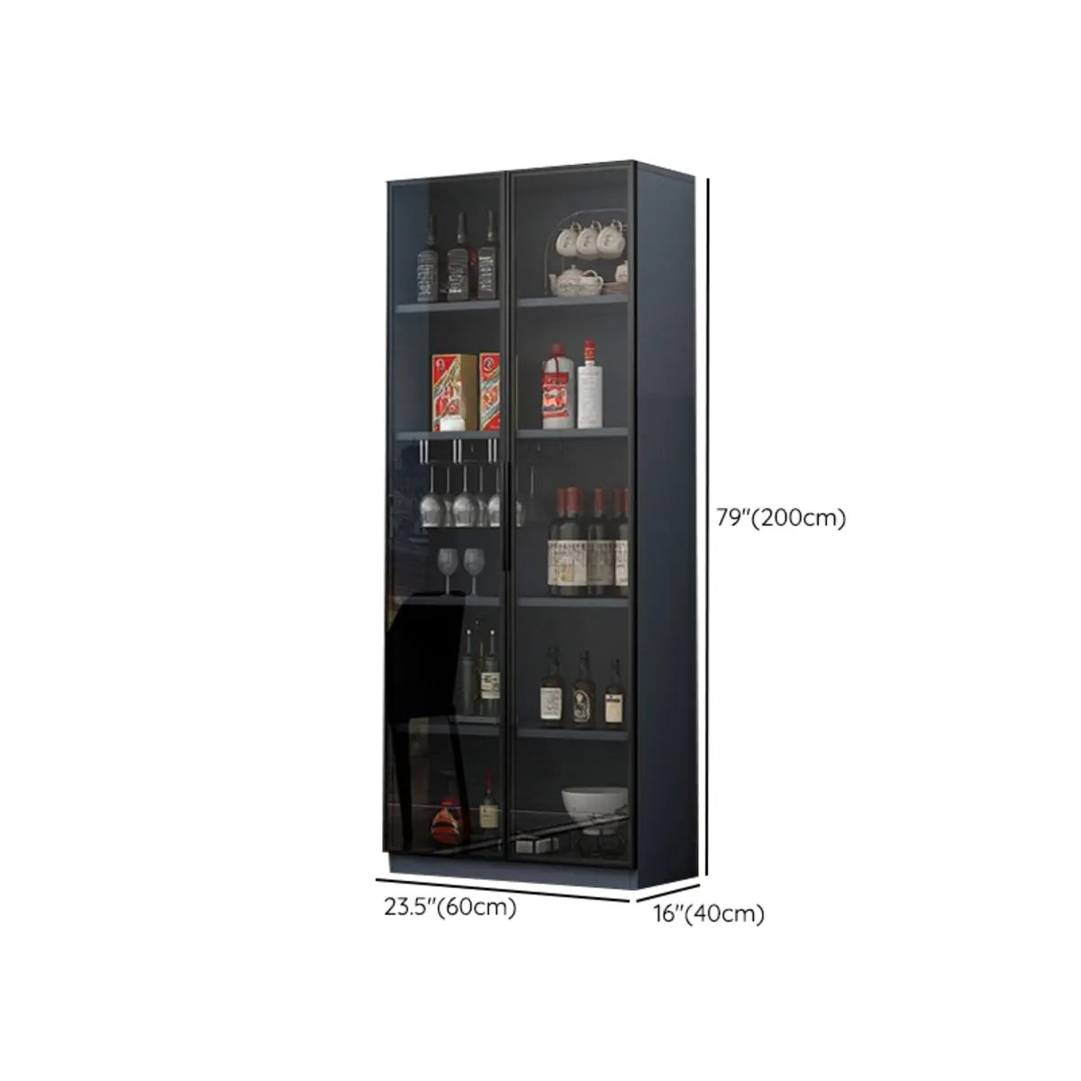 Grey Rectangular Slab Enclosed Display Wine Cabinet Image - 11