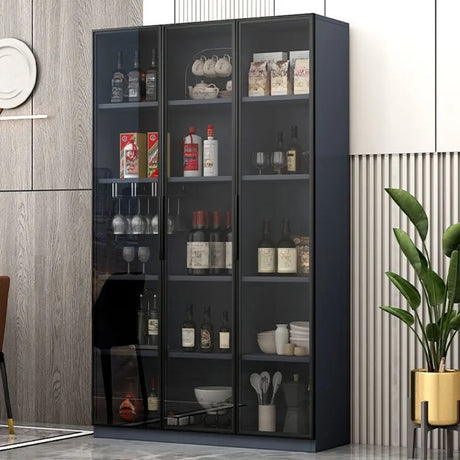 Grey Rectangular Slab Enclosed Display Wine Cabinet Image - 2