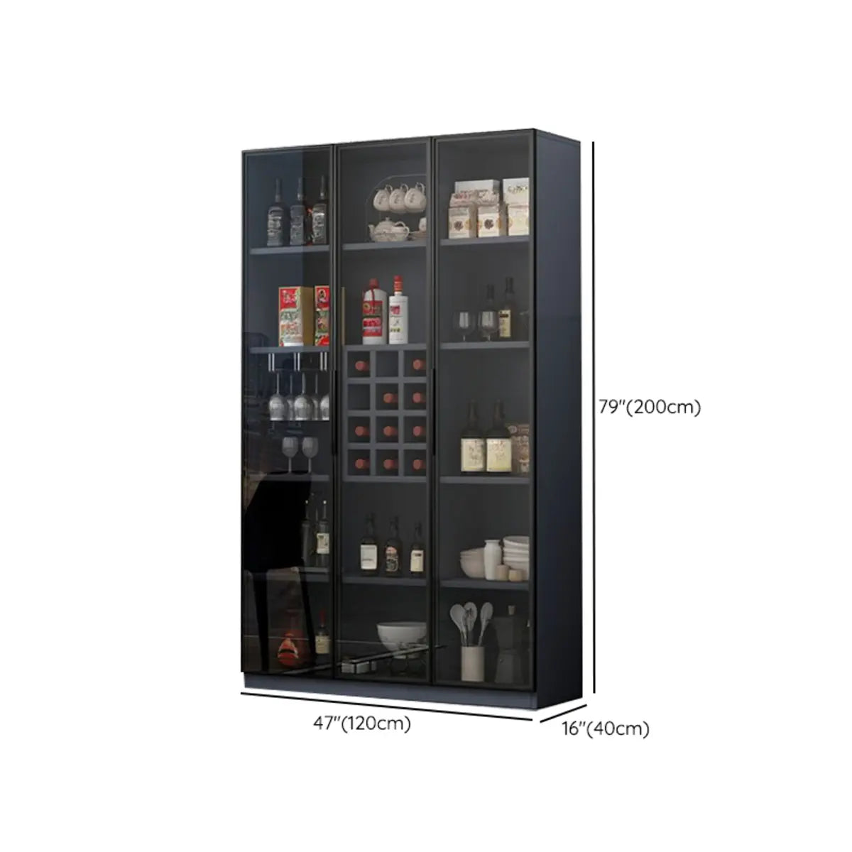 Grey Rectangular Slab Enclosed Display Wine Cabinet Image - 20