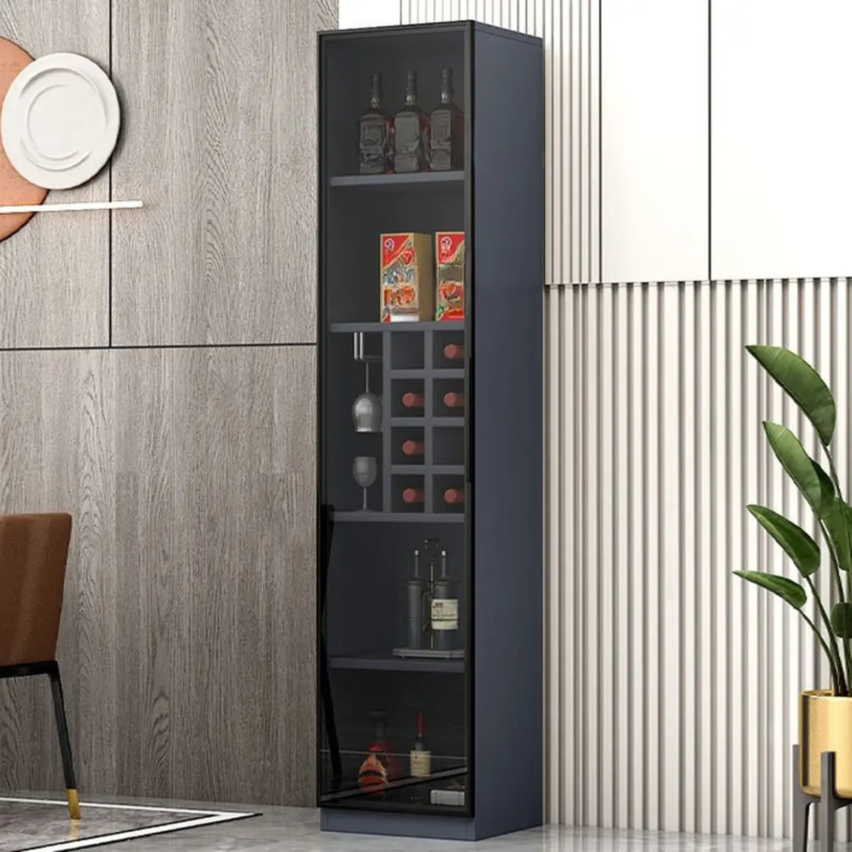 Grey Rectangular Slab Enclosed Display Wine Cabinet Image - 5