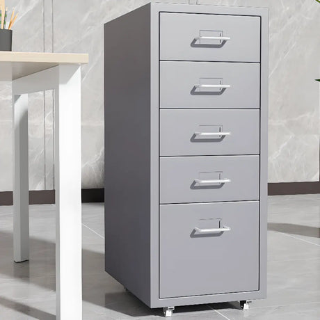 Grey Rectangular Steel 5-Drawer Mobile Filing Cabinet Image - 1