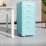 Grey Rectangular Steel 5-Drawer Mobile Filing Cabinet Image - 3