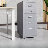 Grey Rectangular Steel 5-Drawer Mobile Filing Cabinet Image - 7