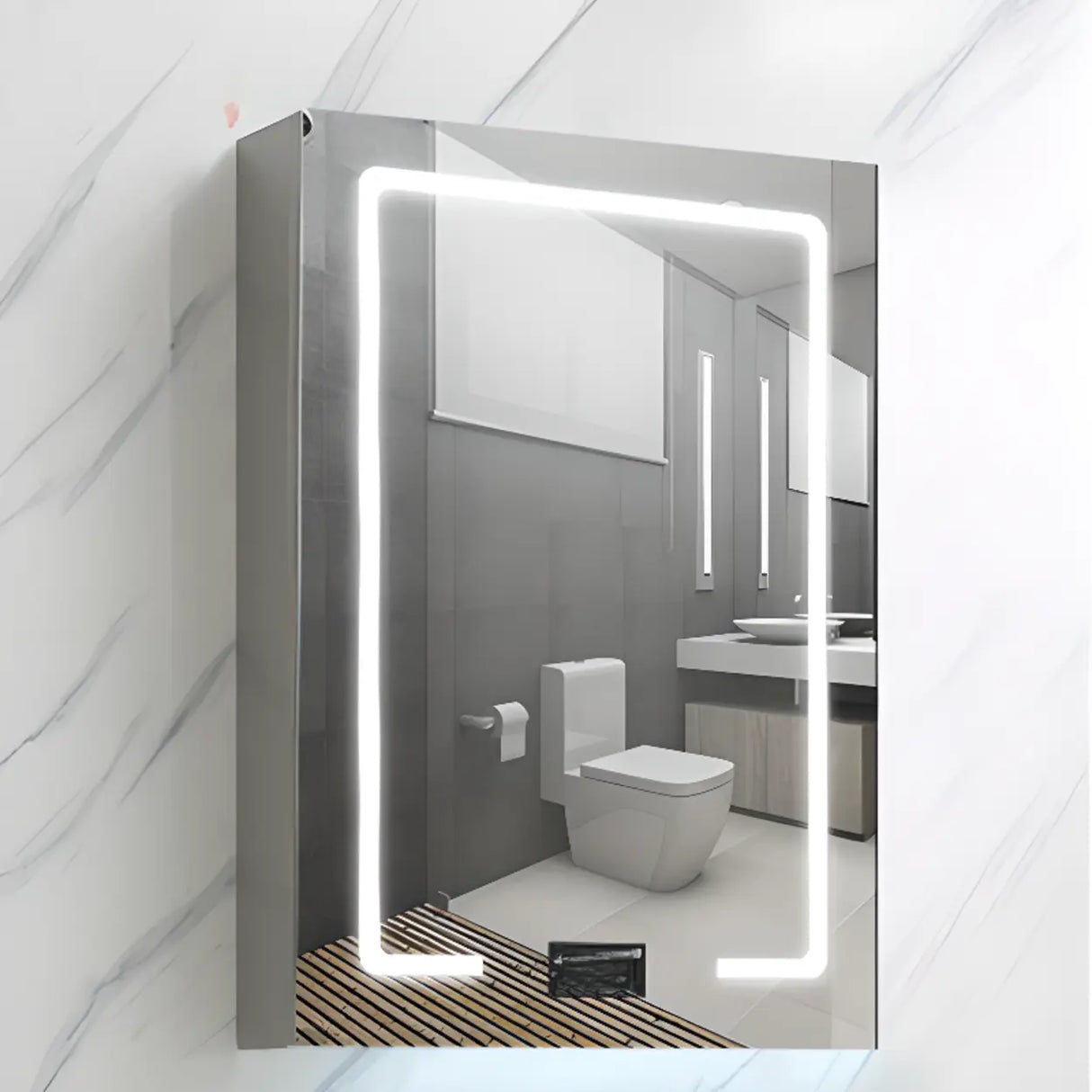 Grey Rectangular Steel LED Medicine Cabinet with Mirror Image - 2