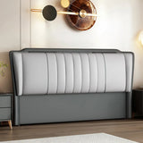 Grey Rectangular Upholstered Full Headboard with Legs Image - 3