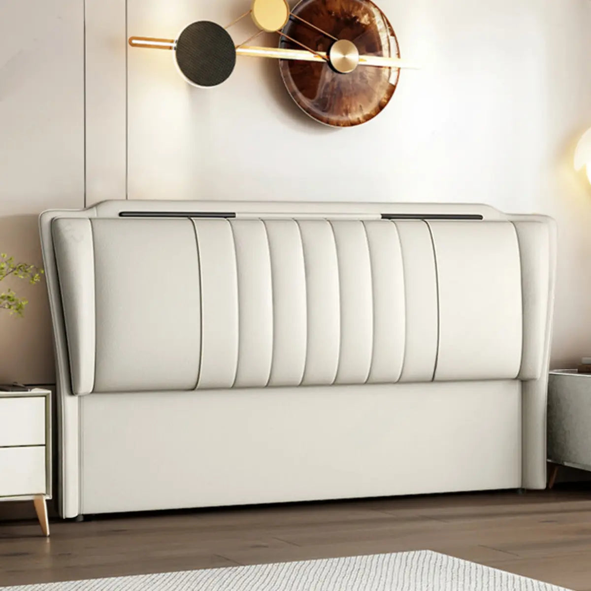 Grey Rectangular Upholstered Full Headboard with Legs Image - 5