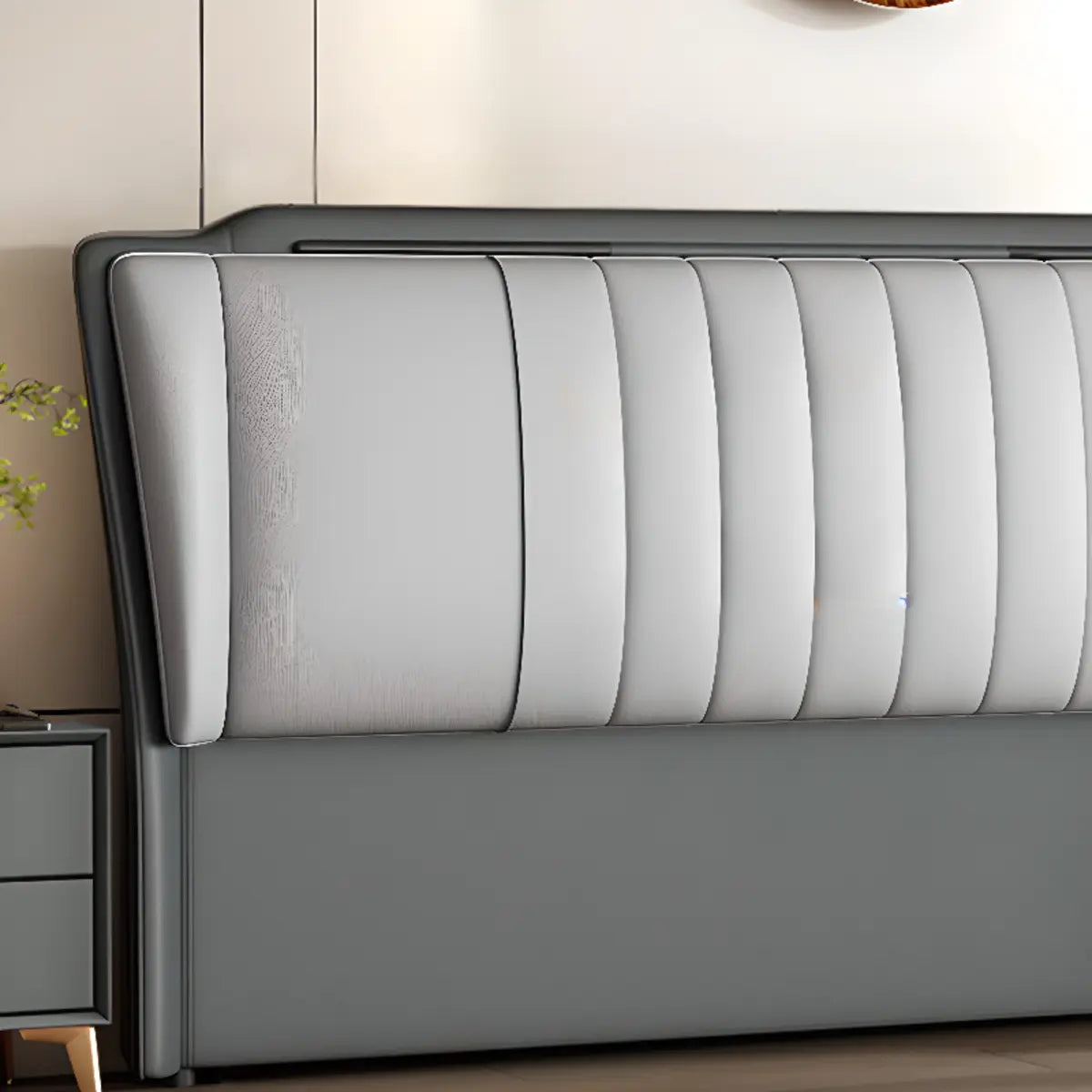 Grey Rectangular Upholstered Full Headboard with Legs Image - 7