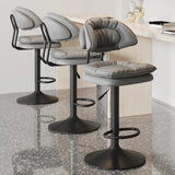 Grey Round Leather Adjustable Pedestal Swivel Bar Stool Image - 1